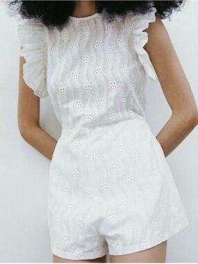 Zara White Eyelet Ruffle Sleeve Romper
